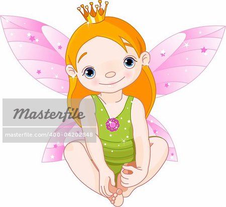 Cute sitting  little fairy Princess with crown