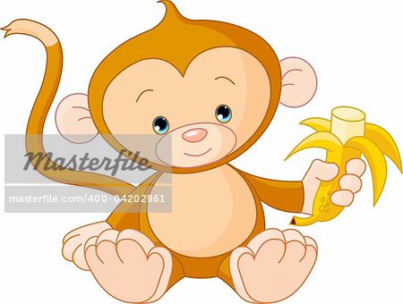 Illustration of baby Monkey eating banana