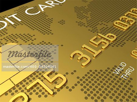 Gold credit card, macro detail - 3D render