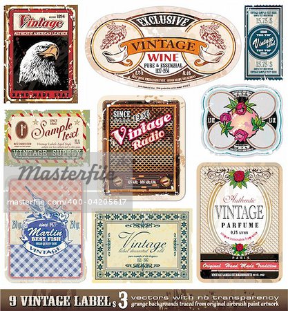 Vintage Labels Collection - 9 design elements with original antique style -Set 3