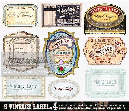 Vintage Labels Collection - 9 design elements with original antique style -Set 4
