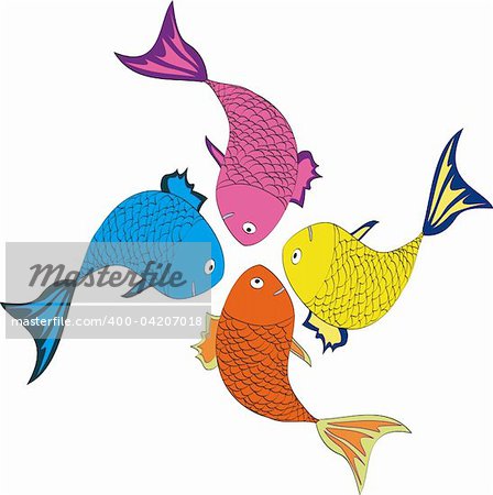 Four varicolored fishes