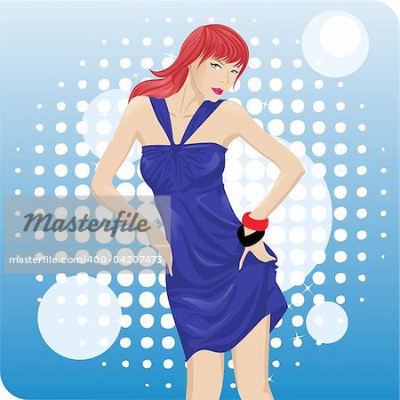 A glamor girl in blue dress