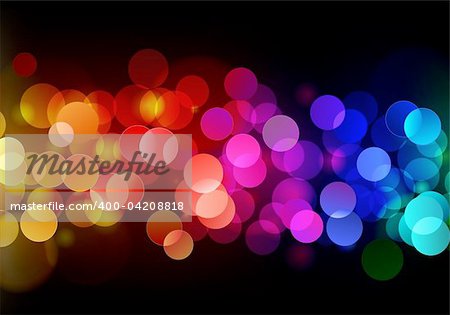 Vector illustration of blurred neon disco light dots pattern on dark background