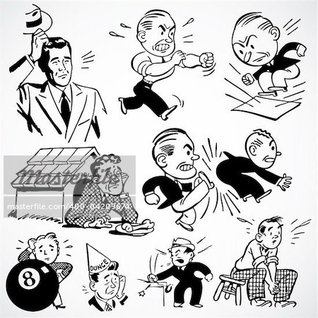 Vintage vector advertising illustrations of angry bosses.