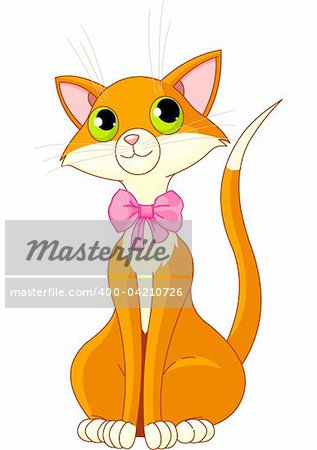 Illustration of Very Cute  Cat with pink bow