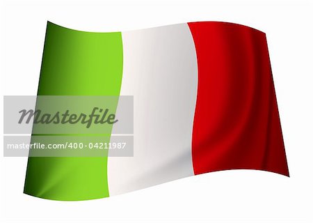 green white and red italy flag icon with ripples blowing in the wind