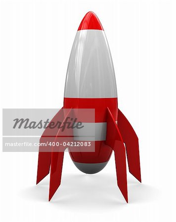 abstract 3d illustration of cartoon rocket over white background