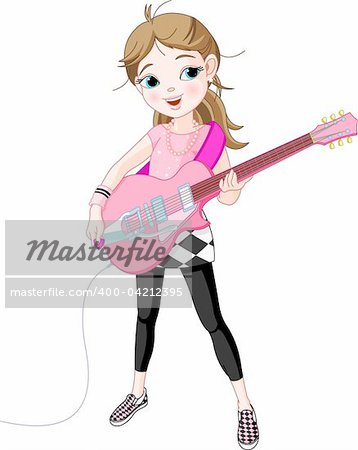 Cool rock star girl playing guitar