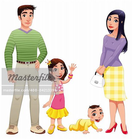 Human family with mother, father and children. Cartoon vector illustration