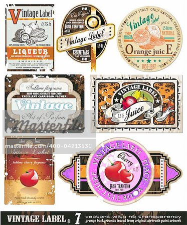 Vintage Labels Collection - 7design elements with original antique style -Set 7