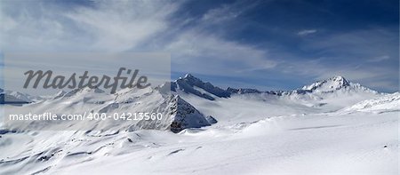 Panorama Caucasus Mountains. View from the ski slope of Elbrus