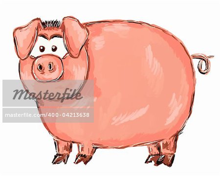 hand painted pig on white background - illustration