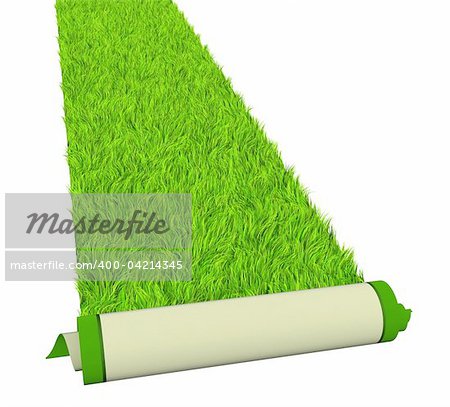 Carpet with bright green grass. Isolated over white