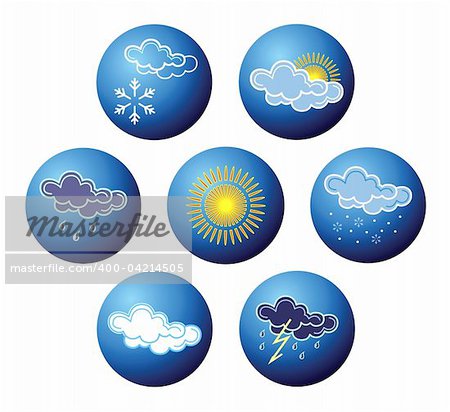 Weather icons on balls. Vector art in Adobe illustrator EPS format, compressed in a zip file. The different graphics are all on separate layers so they can easily be moved or edited individually. The document can be scaled to any size without loss of quality.