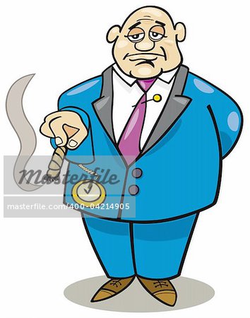 Cartoon illustration of rich man smoking cigar