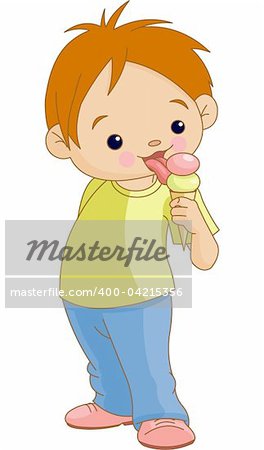 Illustration of cute boy eating an ice cream