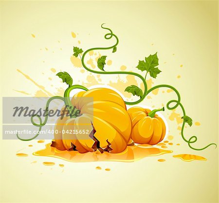 broken halloween pumpkin on grunge background vector illustration