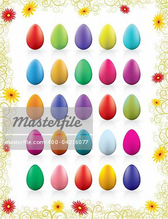 twenty-five colorful Easter eggs with beautiful floral frame