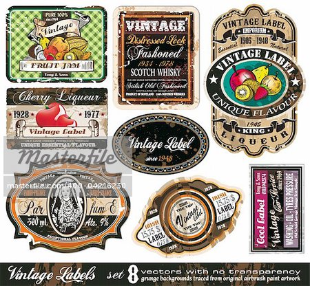 Vintage Labels Collection - 8 design elements with original antique style -Set 8