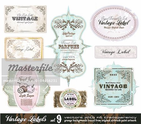 Vintage Labels Collection - 8 design elements with original antique style -Set 9