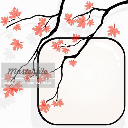 A background with tree branches losing red leaves. Graphics are grouped and in several layers for easy editing. The file can be scaled to any size.
