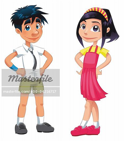Boy and girl. Funny cartoon and vector teen characters.