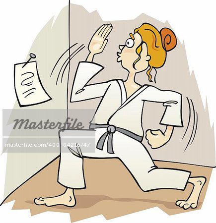 Cartoon illustration of girl practicing karate