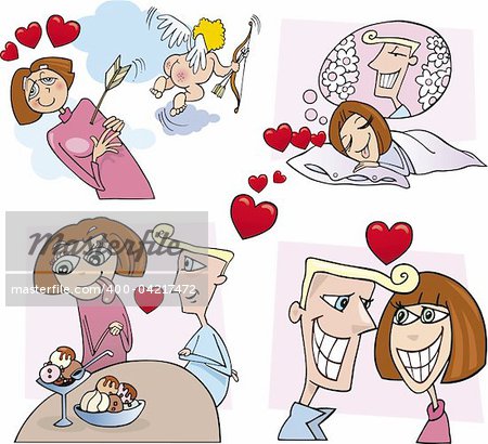 Illustration of young couple love comic story