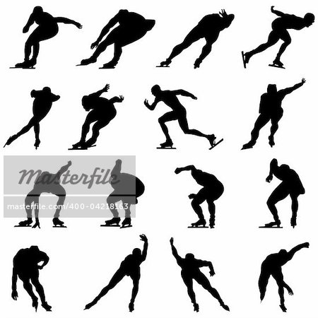 Skating man silhouette set for design use