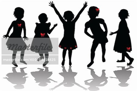 Silhouettes of cute girls wearing red ribbons