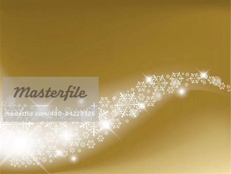 Golden Abstract Christmas background with white snowflakes