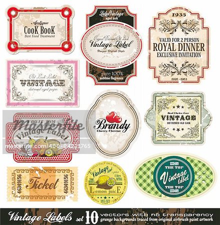 Vintage Labels Collection - 10 design elements with original antique style -Set 10