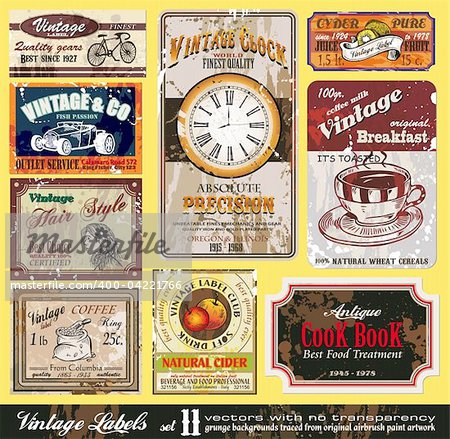 Vintage Labels Collection - nine design elements with original antique style -Set 11