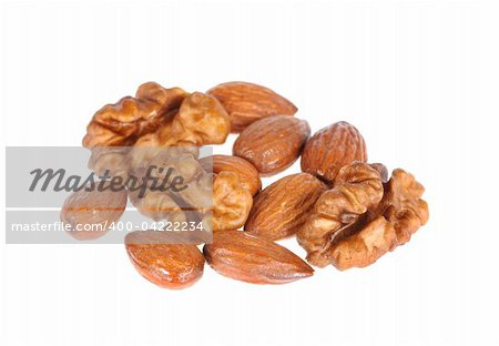 walnuts and almond  isolated on white background