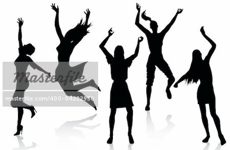 Active women silhouettes isolated on white background