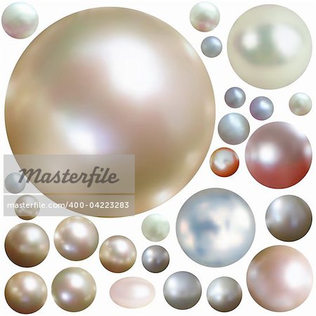 Collection of color pearls isolated on white. EPS 8 vector file included