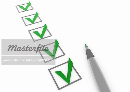 3d green pen check isolated on white background