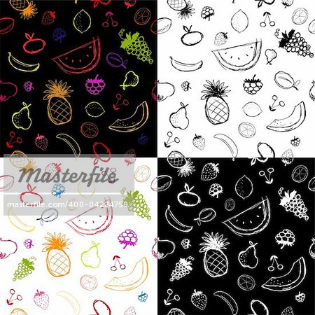 Fruits and berries sketch, seamless background for your design