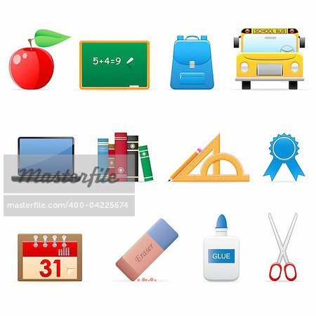 Set of colorful school and education icons