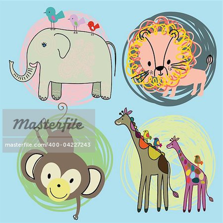 Cute Safari Animal Set Vector Illustration