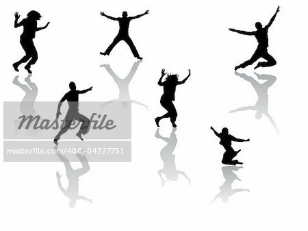 vector eps10 illustration of different jumping people silhouettes