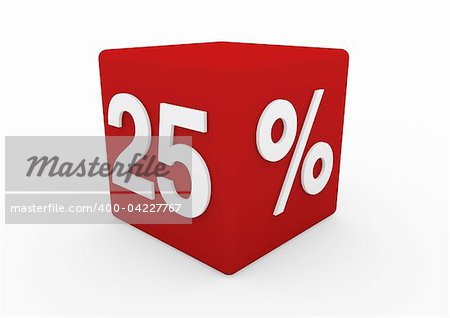 3d red white sale cube 25 isolated on white background