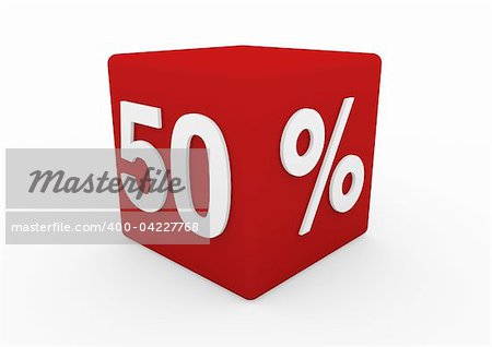 3d red white sale cube 50 isolated on white background