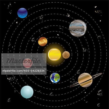 Planets and sun from our solar system. Vector illustration.