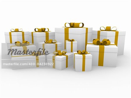 3d gold yellow white gift box isolated on white background