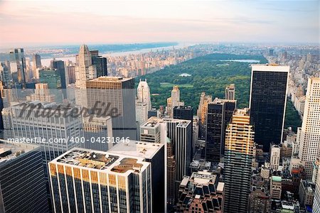 Central park, new york city skyline aerial view