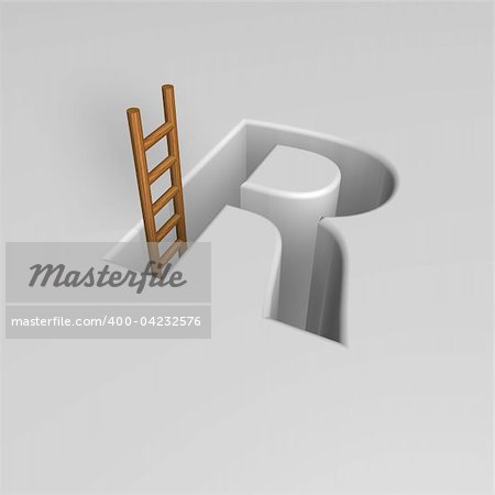 uppercase letter r shape hole with ladder - 3d illustration