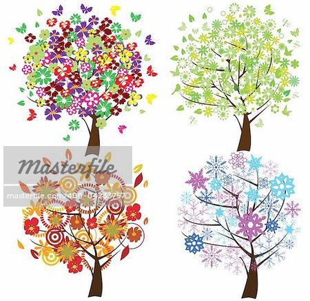 vector illustration of season trees: spring, summer, fall and winter