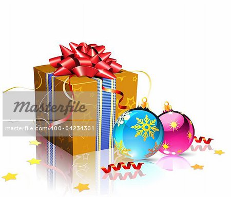 Vector illustration of christmas background with cool gift box and Christmas decoration